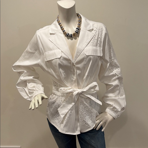 White House Black Market Tie-Waist Embroidered Poplin Shirt Size L - Picture 5 of 13